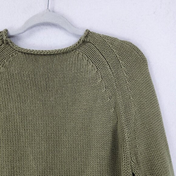 J Crew Sweater Womens Large Green Mercantile Cotton Roll Neck Knit Pullover - Picture 9 of 9